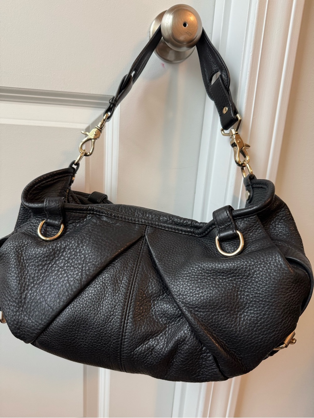 Foley + Corinna Black Pebbled Leather Shoulder Hobo with Gold Hardware